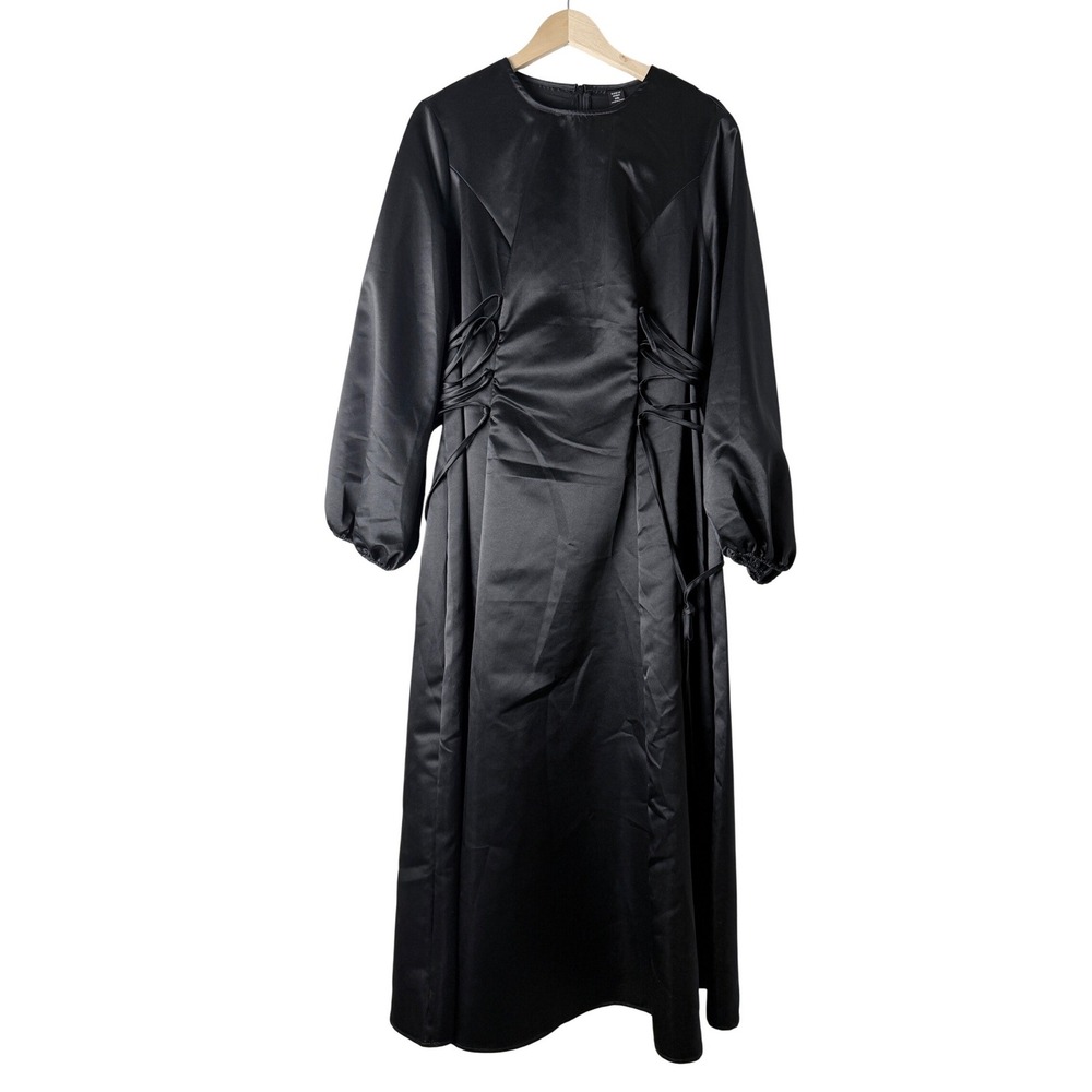 SHEIN Curve Formal Maxi Dress Women XL Black Satin Lace Up Elegant Party Goth
